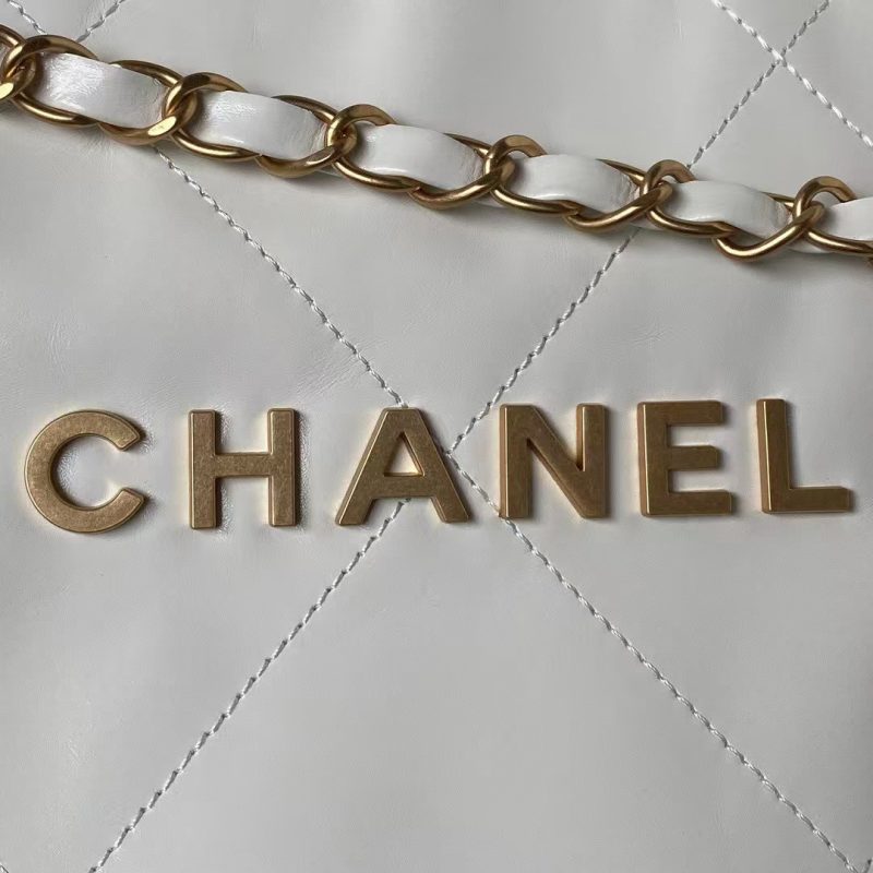 Chanel 22 Hobo Bag 24C AS4486 Gold Metallic White Shiny Calfskin New Edition Horizontal - Image 3