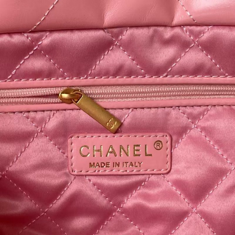 Chanel 22 Hobo Bag 24C AS4486 Gold Metallic Dark Pink Shiny Calfskin New Edition Horizontal - Image 9
