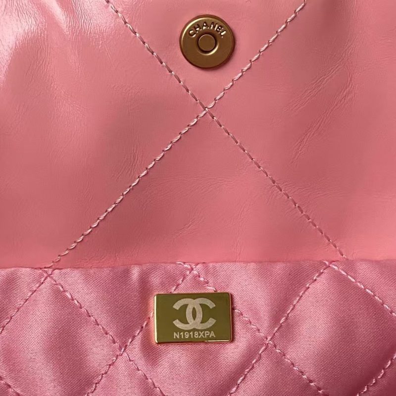 Chanel 22 Hobo Bag 24C AS4486 Gold Metallic Dark Pink Shiny Calfskin New Edition Horizontal - Image 8