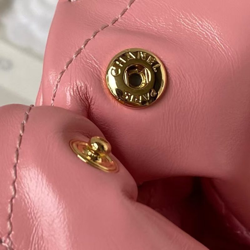 Chanel 22 Hobo Bag 24C AS4486 Gold Metallic Dark Pink Shiny Calfskin New Edition Horizontal - Image 6