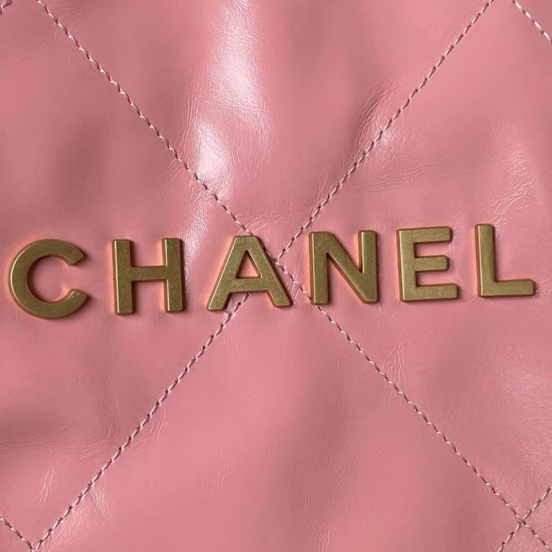 Chanel 22 Hobo Bag 24C AS4486 Gold Metallic Dark Pink Shiny Calfskin New Edition Horizontal - Image 3