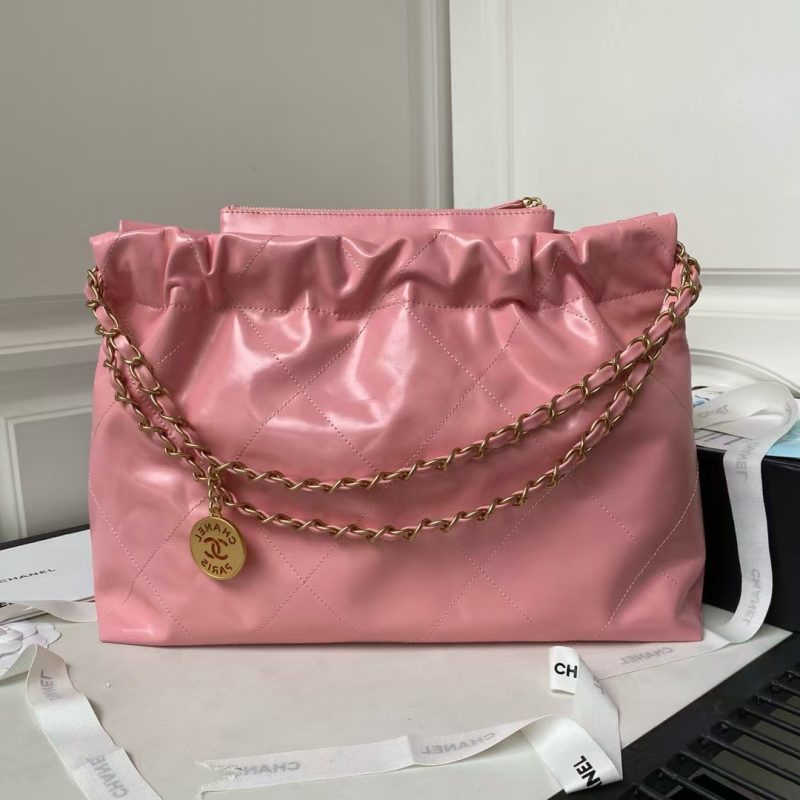 Chanel 22 Hobo Bag 24C AS4486 Gold Metallic Dark Pink Shiny Calfskin New Edition Horizontal - Image 2