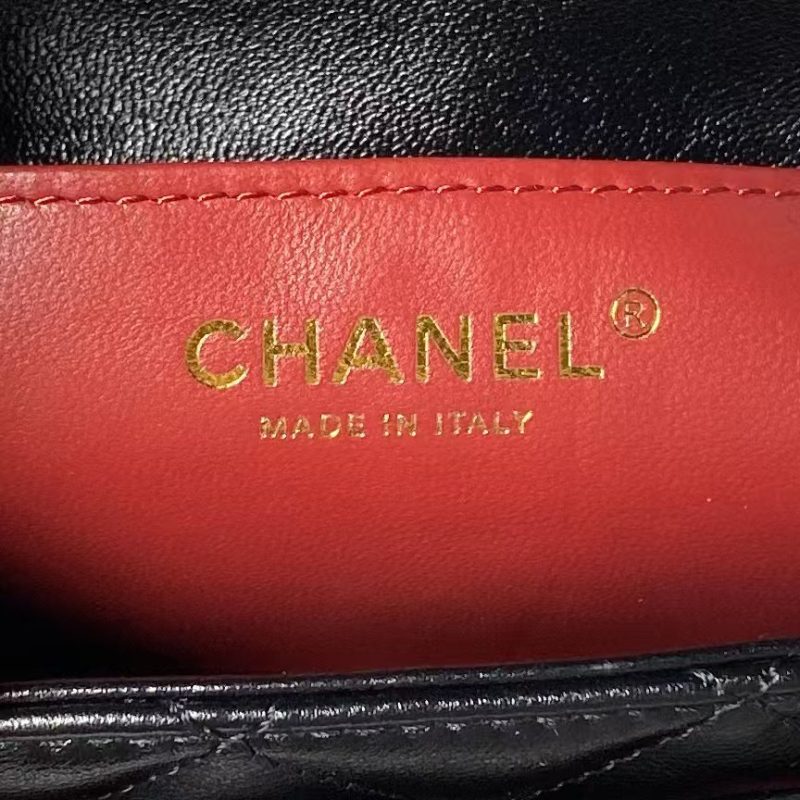 Chanel 24A AS4992 Mini Shiny Lambskin Flap Bag With Top Handle Black - Image 9