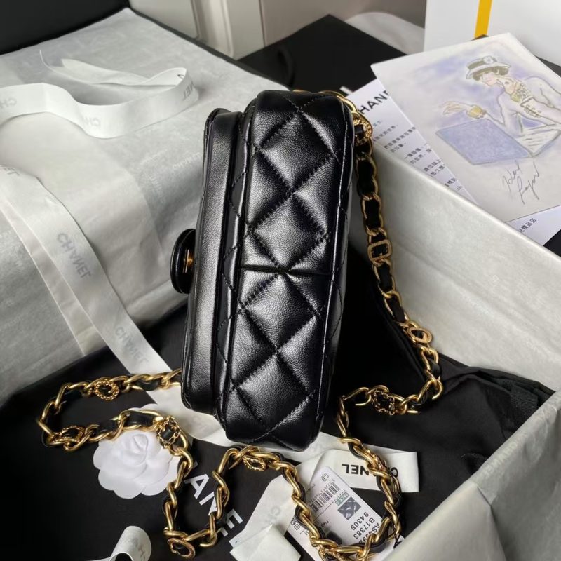 Chanel 24A AS4992 Mini Shiny Lambskin Flap Bag With Top Handle Black - Image 4