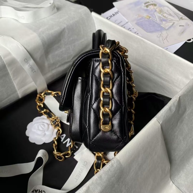 Chanel 24A AS4992 Mini Shiny Lambskin Flap Bag With Top Handle Black - Image 6