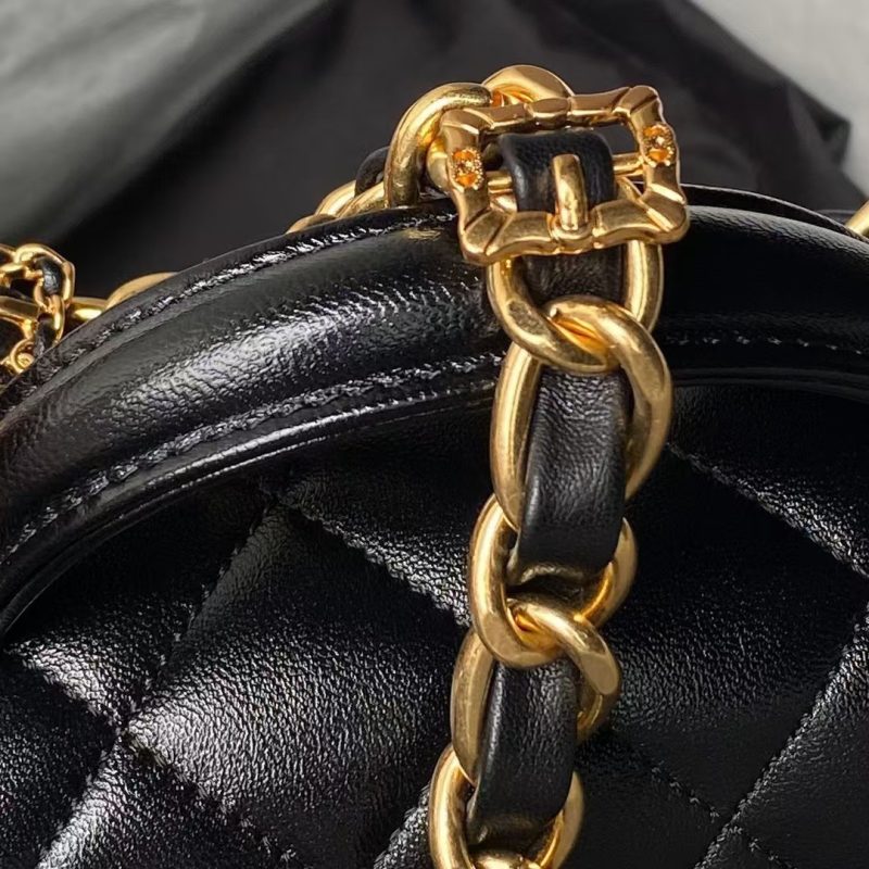 Chanel 24A AS4992 Mini Shiny Lambskin Flap Bag With Top Handle Black - Image 7