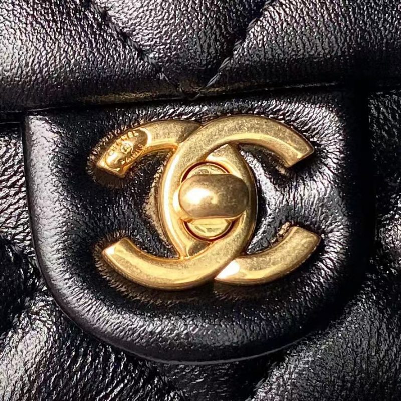 Chanel 24A AS4992 Mini Shiny Lambskin Flap Bag With Top Handle Black - Image 3