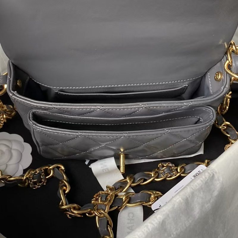 Chanel 24A AS4992 Mini Shiny Lambskin Flap Bag with Top Handle Grey - Image 8
