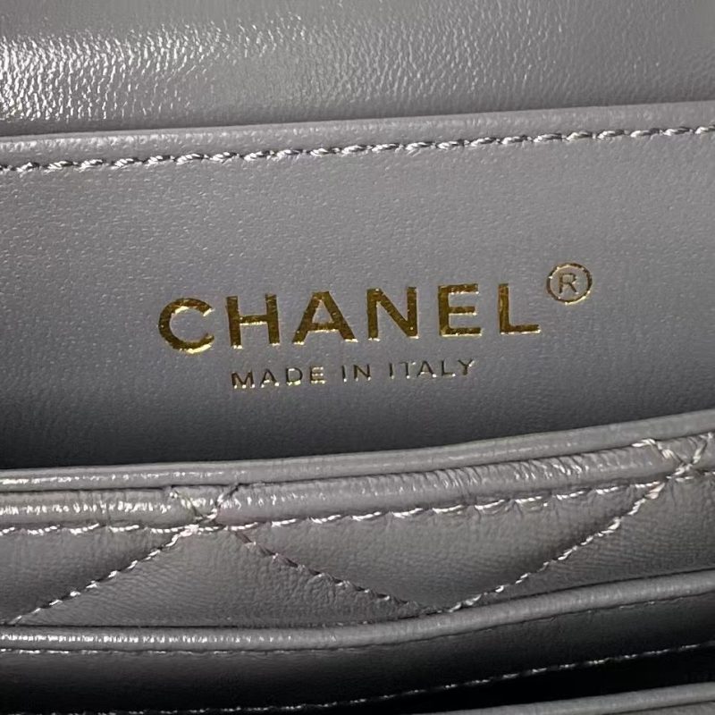 Chanel 24A AS4992 Mini Shiny Lambskin Flap Bag with Top Handle Grey - Image 9
