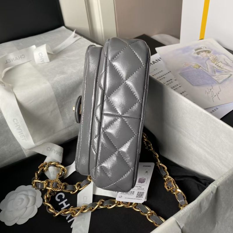 Chanel 24A AS4992 Mini Shiny Lambskin Flap Bag with Top Handle Grey - Image 5