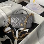 Chanel 24A AS4992 Mini Shiny Lambskin Flap Bag with Top Handle Grey
