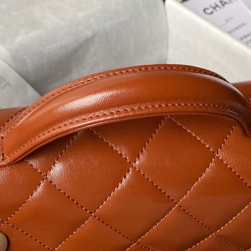 Chanel 24A AS4992 Mini Shiny Lambskin Flap Bag with Top Handle Brown - Image 5