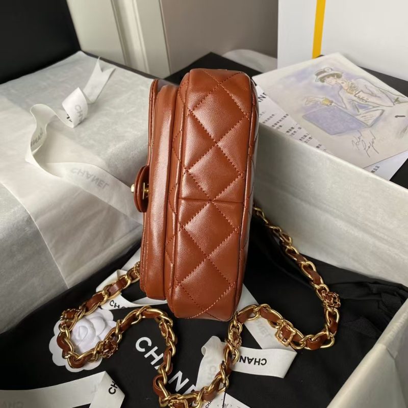 Chanel 24A AS4992 Mini Shiny Lambskin Flap Bag with Top Handle Brown - Image 6