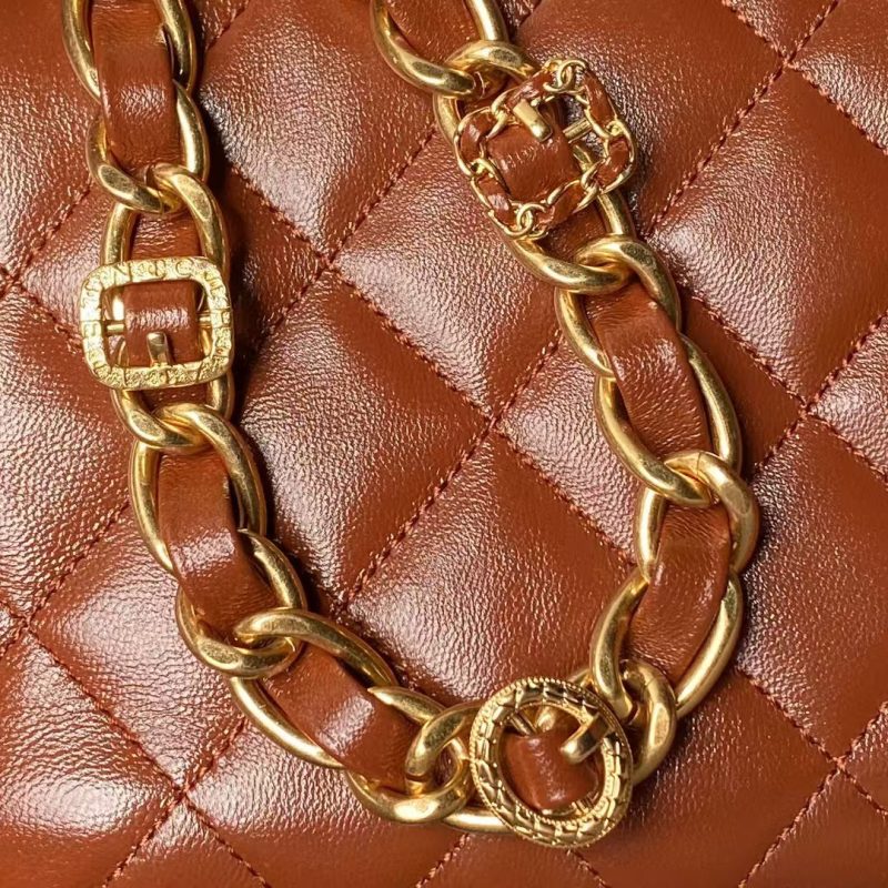 Chanel 24A AS4992 Mini Shiny Lambskin Flap Bag with Top Handle Brown - Image 7