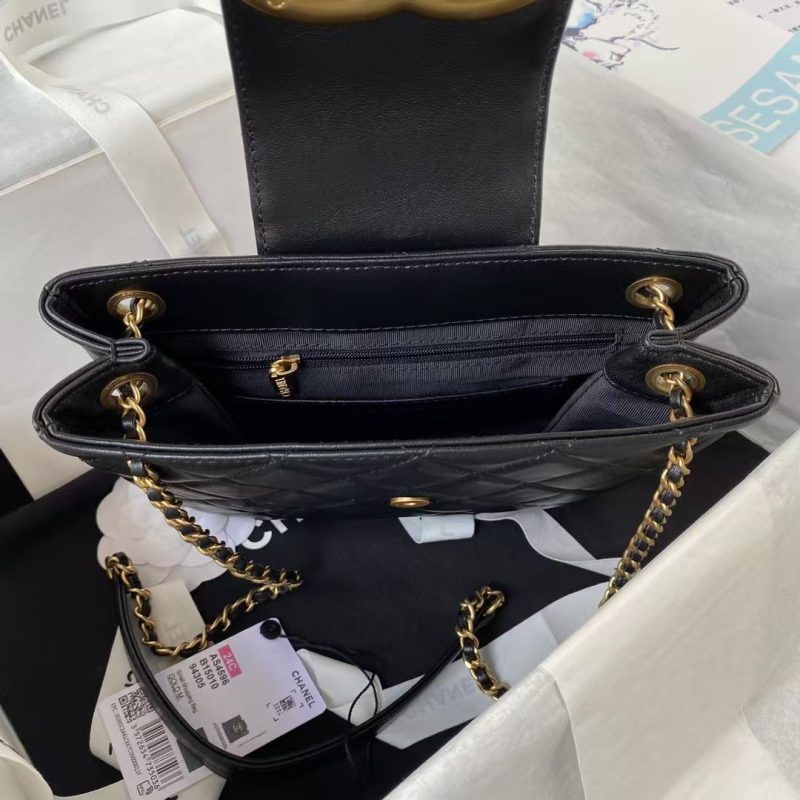 Chanel 24C AS4596 Vintage Logo Quilted Lambskin Shoulder Bag Black - Image 4