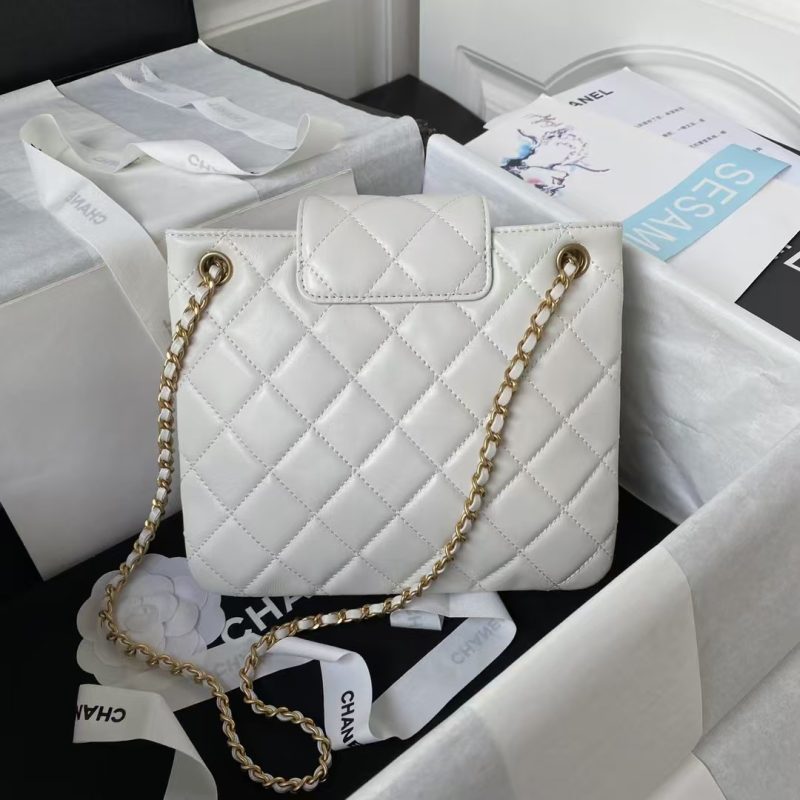 Chanel 24C AS4596 Vintage Logo Quilted Lambskin Shoulder Bag White - Image 2