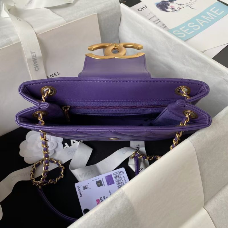 Chanel 24C AS4596 Vintage Logo Quilted Lambskin Shoulder Bag Purple - Image 5