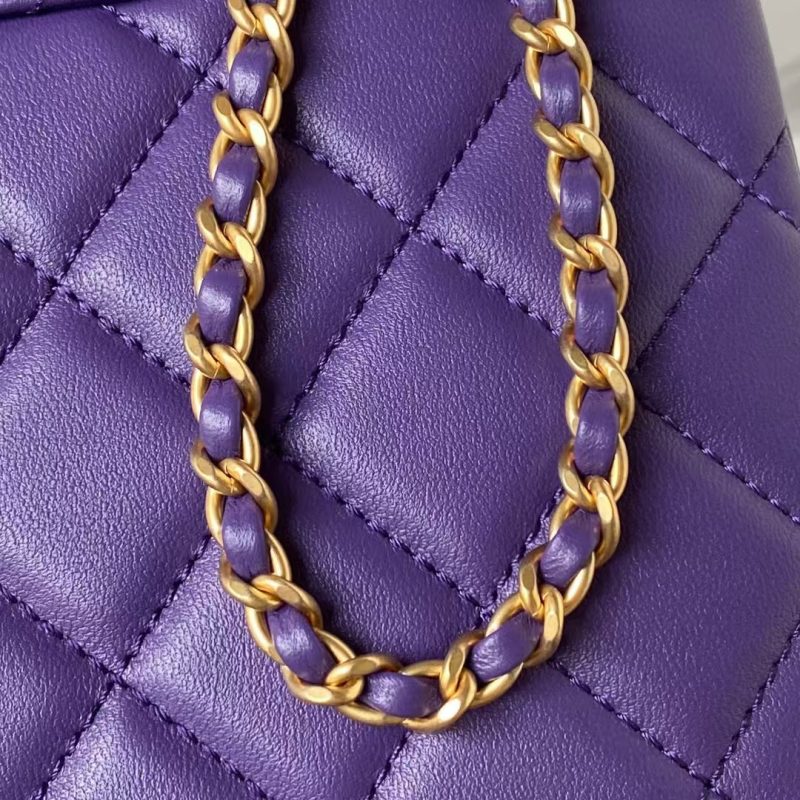 Chanel 24C AS4596 Vintage Logo Quilted Lambskin Shoulder Bag Purple - Image 6