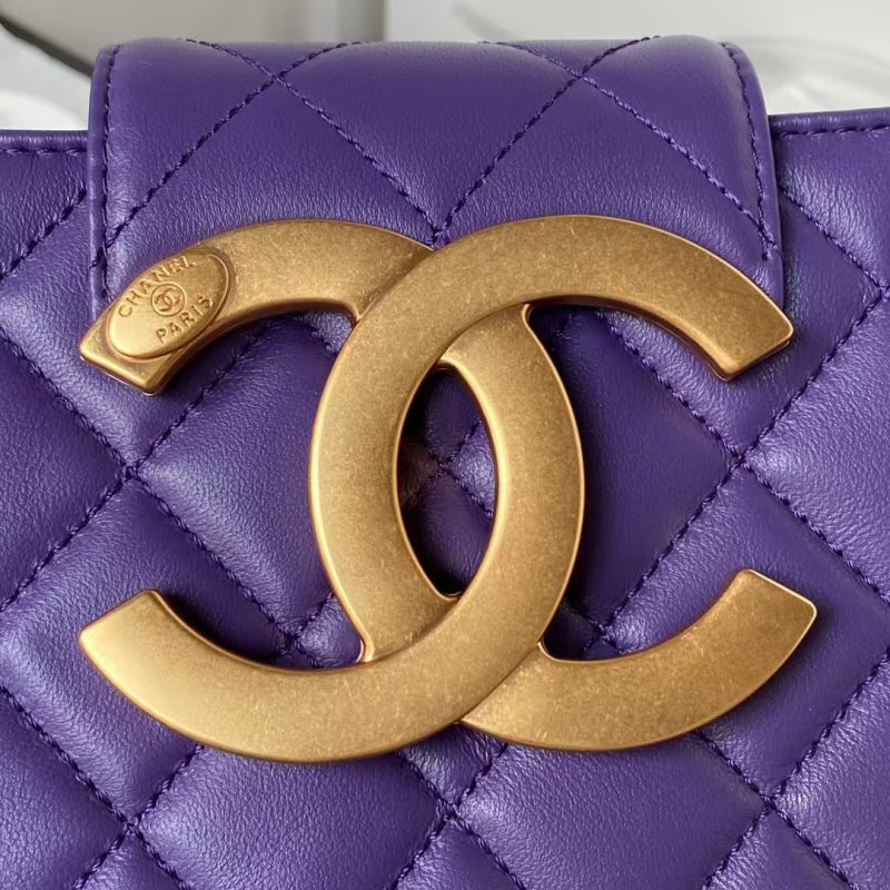 Chanel 24C AS4596 Vintage Logo Quilted Lambskin Shoulder Bag Purple - Image 3