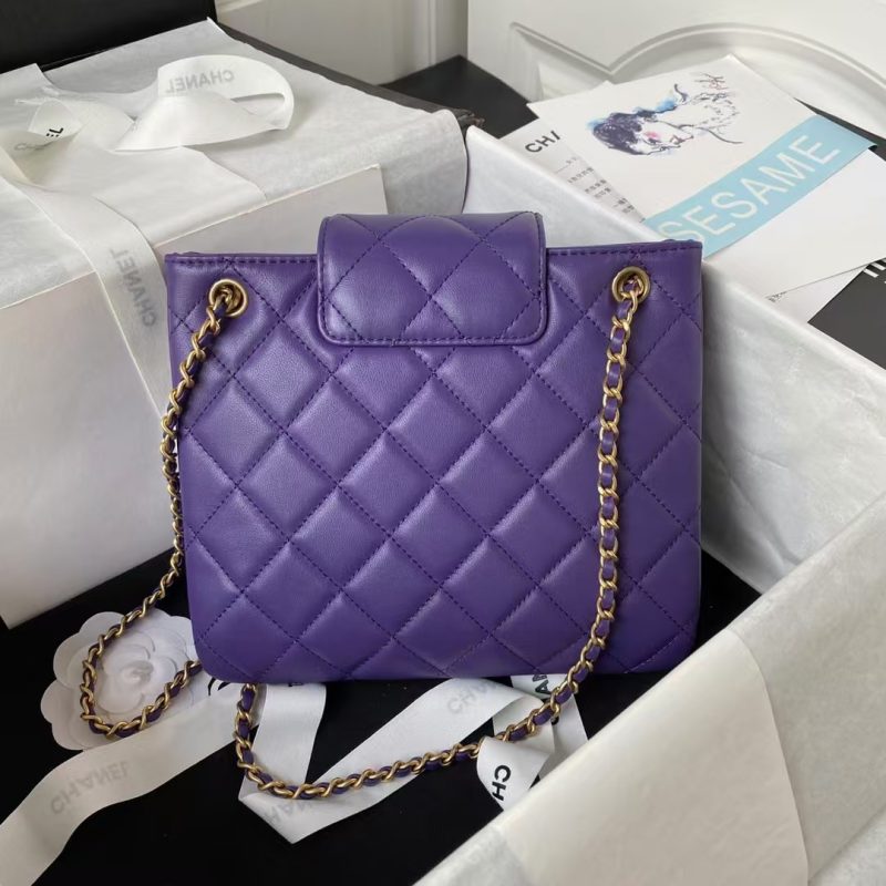 Chanel 24C AS4596 Vintage Logo Quilted Lambskin Shoulder Bag Purple - Image 2