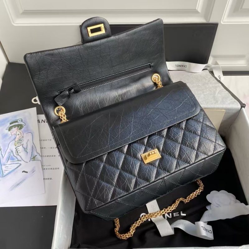 Chanel 23A A37587 Classic Large 2.55 Flap Bag Black Aged Calfskin Gold Metal Hardware - Image 3
