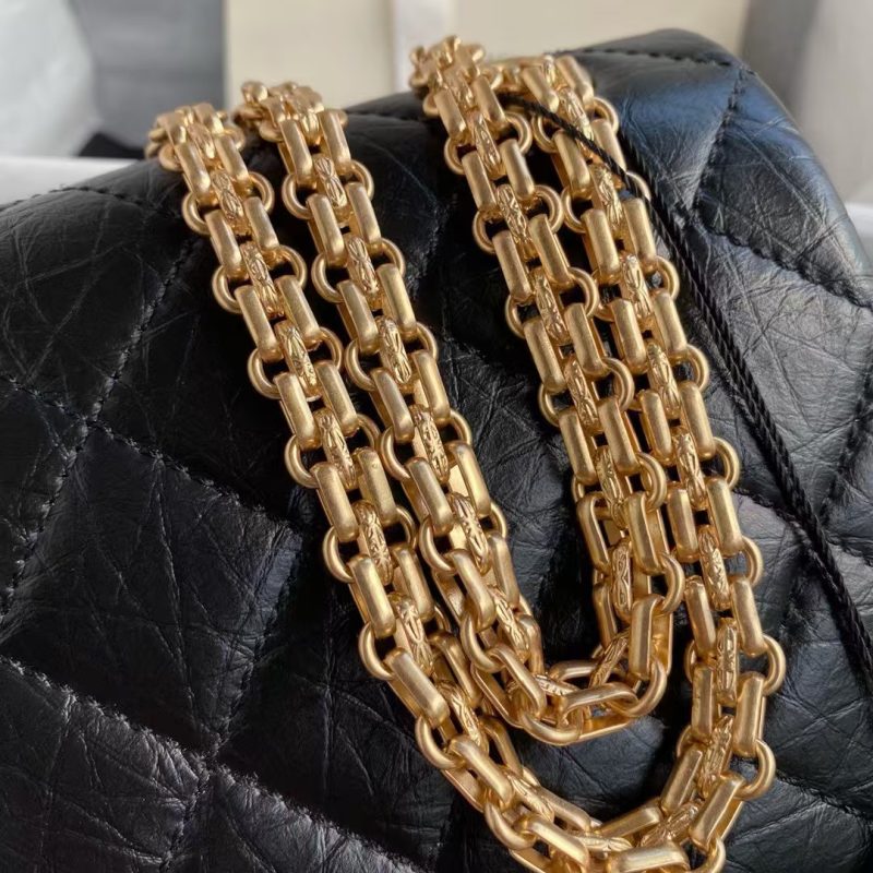 Chanel 23A A37587 Classic Large 2.55 Flap Bag Black Aged Calfskin Gold Metal Hardware - Image 6