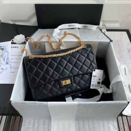 Chanel 23A A37587 Classic Large 2.55 Flap Bag Black Aged Calfskin Gold Metal Hardware