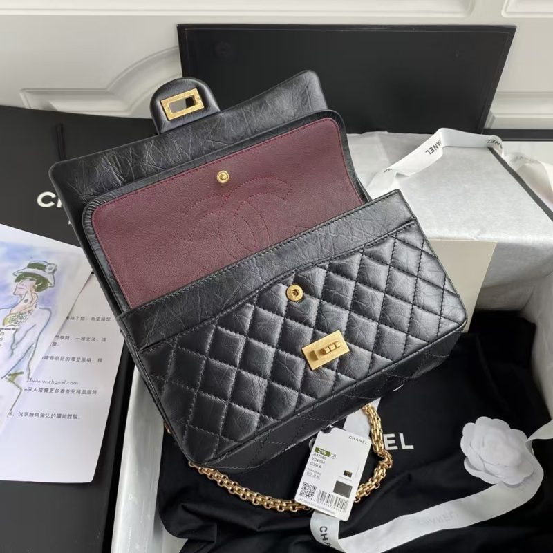 Chanel 23A Classic Medium 2.55 Flap Bag Black Distressed Calfskin Gold Hardware - Image 3