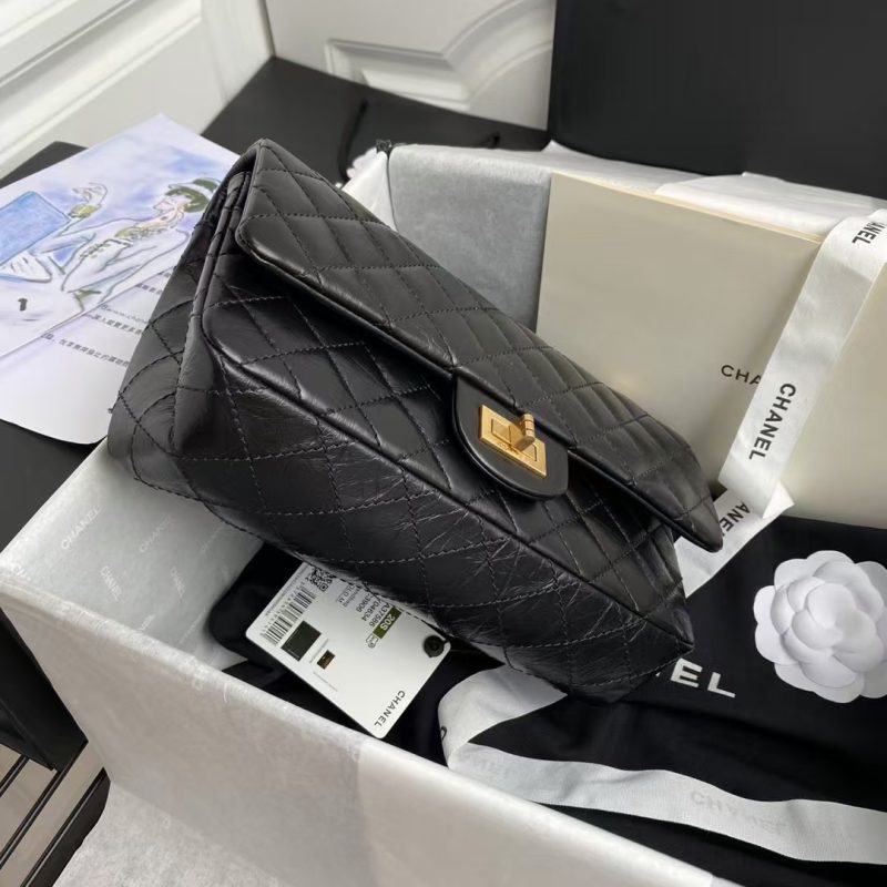 Chanel 23A Classic Medium 2.55 Flap Bag Black Distressed Calfskin Gold Hardware - Image 5