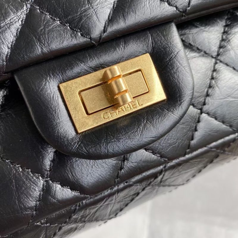 Chanel 23A Classic Medium 2.55 Flap Bag Black Distressed Calfskin Gold Hardware - Image 7