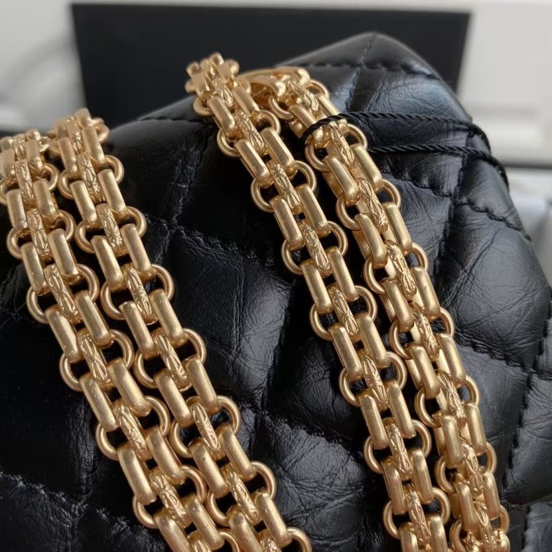 Chanel 23A Classic Medium 2.55 Flap Bag Black Distressed Calfskin Gold Hardware - Image 9