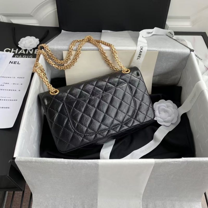 Chanel 23A Classic Medium 2.55 Flap Bag Black Distressed Calfskin Gold Hardware - Image 2