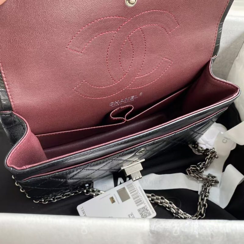 Chanel 23A Classic Medium 2.55 Flap Bag Black Distressed Calfskin Ruthenium Hardware - Image 9