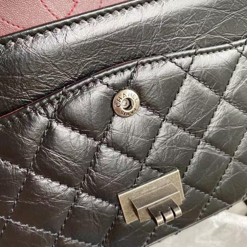 Chanel 23A Classic Medium 2.55 Flap Bag Black Distressed Calfskin Ruthenium Hardware - Image 8