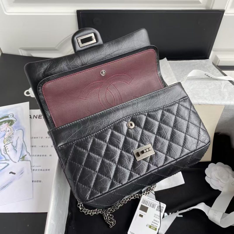 Chanel 23A Classic Medium 2.55 Flap Bag Black Distressed Calfskin Ruthenium Hardware - Image 3