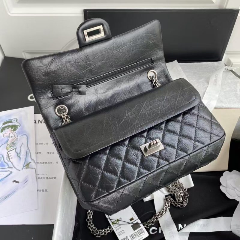 Chanel 23A Classic Medium 2.55 Flap Bag Black Distressed Calfskin Ruthenium Hardware - Image 4
