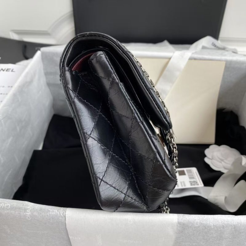 Chanel 23A Classic Medium 2.55 Flap Bag Black Distressed Calfskin Ruthenium Hardware - Image 5