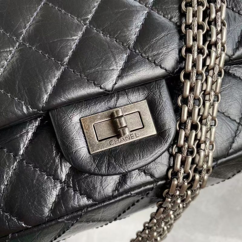 Chanel 23A Classic Medium 2.55 Flap Bag Black Distressed Calfskin Ruthenium Hardware - Image 7