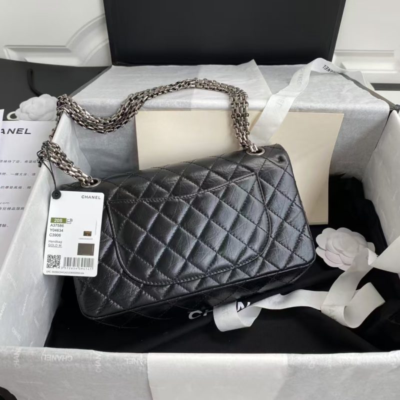 Chanel 23A Classic Medium 2.55 Flap Bag Black Distressed Calfskin Ruthenium Hardware - Image 2