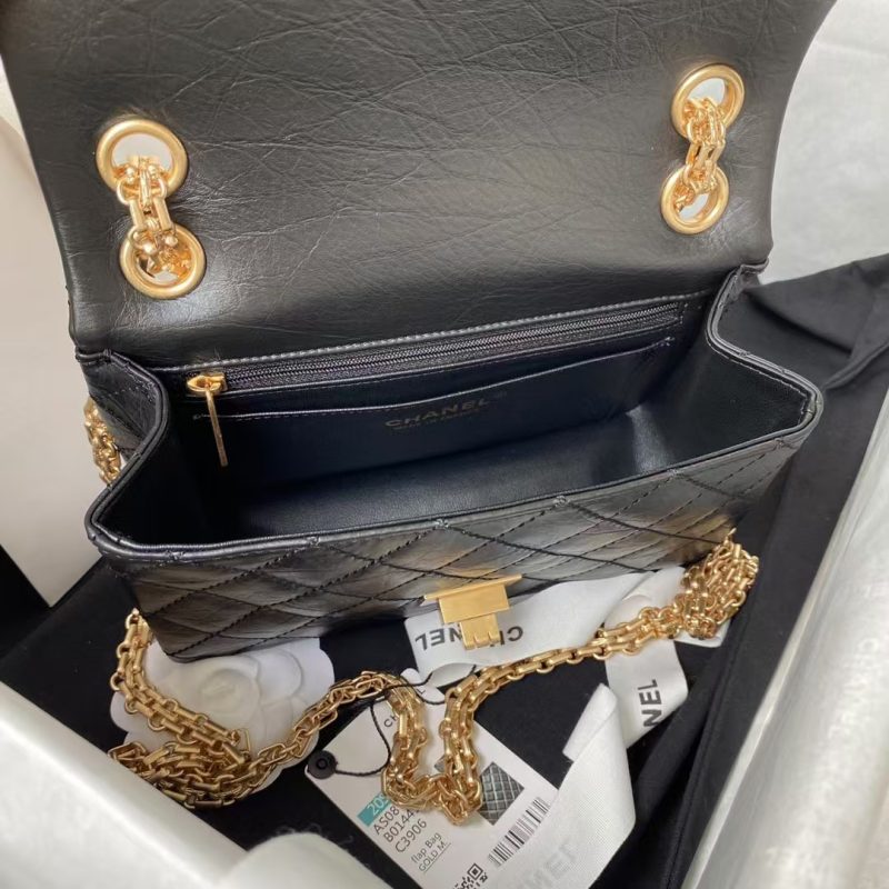 Chanel 23A Classic Mini 2.55 Flap Bag Black Distressed Calfskin Gold Hardware - Image 7