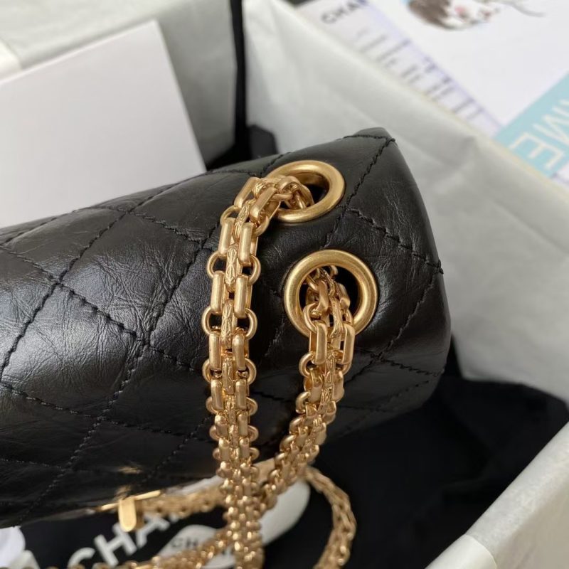 Chanel 23A Classic Mini 2.55 Flap Bag Black Distressed Calfskin Gold Hardware - Image 5