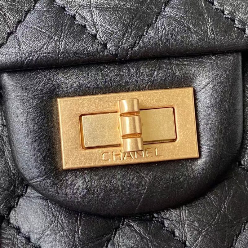 Chanel 23A Classic Mini 2.55 Flap Bag Black Distressed Calfskin Gold Hardware - Image 3