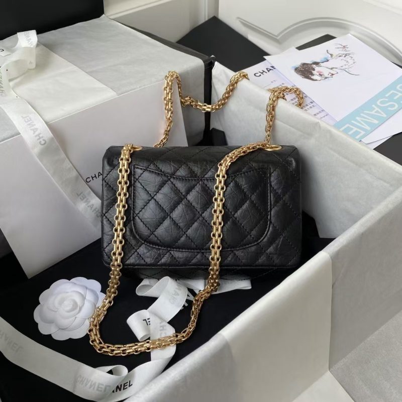Chanel 23A Classic Mini 2.55 Flap Bag Black Distressed Calfskin Gold Hardware - Image 2