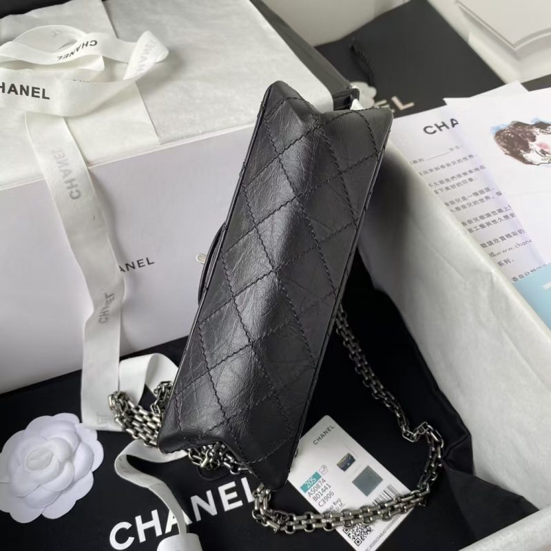 Chanel 23A Classic Mini 2.55 Flap Bag Black Distressed Calfskin Ruthenium Hardware - Image 4