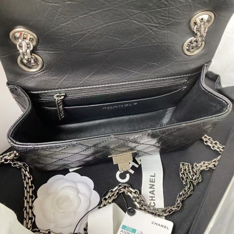 Chanel 23A Classic Mini 2.55 Flap Bag Black Distressed Calfskin Ruthenium Hardware - Image 6