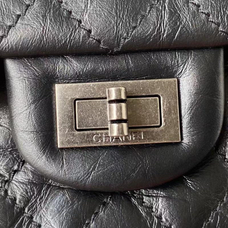 Chanel 23A Classic Mini 2.55 Flap Bag Black Distressed Calfskin Ruthenium Hardware - Image 3