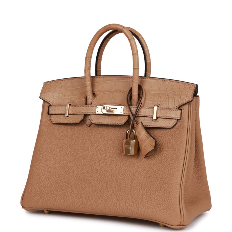 Hermes Birkin 25 Chai Matte Alligator and Togo Touch Permabrass Hardware - Image 5