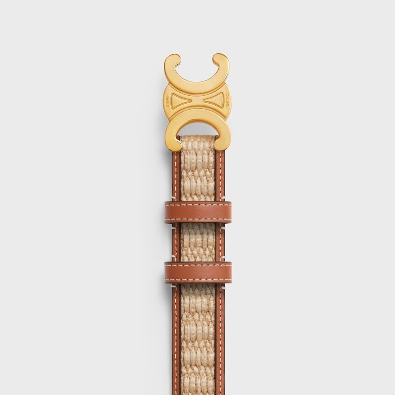 MEDIUM TRIOMPHE BELT in Textile WITH RAFFIA EFFECT and Calfskin - Image 3
