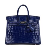 Hermes Birkin 25 Bleu Electric Shiny Niloticus Crocodile Palladium Hardware