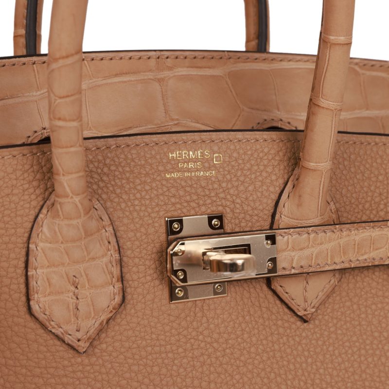 Hermes Birkin 25 Chai Matte Alligator and Togo Touch Permabrass Hardware - Image 7